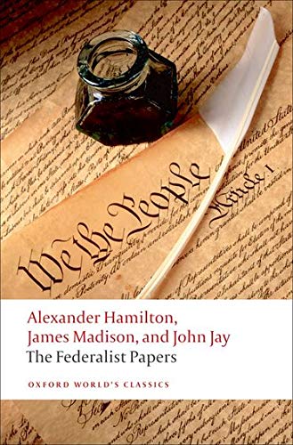 Book cover with quill, inkwell, and text from "The Federalist Papers.