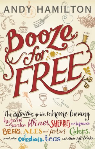 Book cover with red title "Booze for Free" and sketched illustrations.