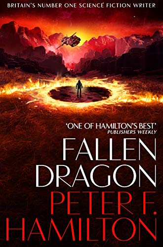 Science fiction book cover: lone figure on fiery, desolate landscape.