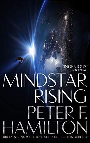 Book cover: “Mindstar Rising” by Peter F. Hamilton, spaceship in space.