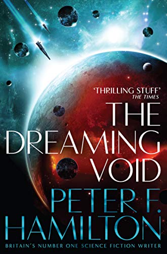 Book cover: “The Dreaming Void” with planets, spaceships, and bold text.