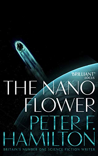 Book cover: “The Nano Flower” depicts a comet over Earth, dark background.