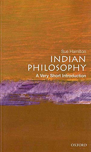Book cover for Indian Philosophy: A Very Short Introduction with abstract orange and purple background.