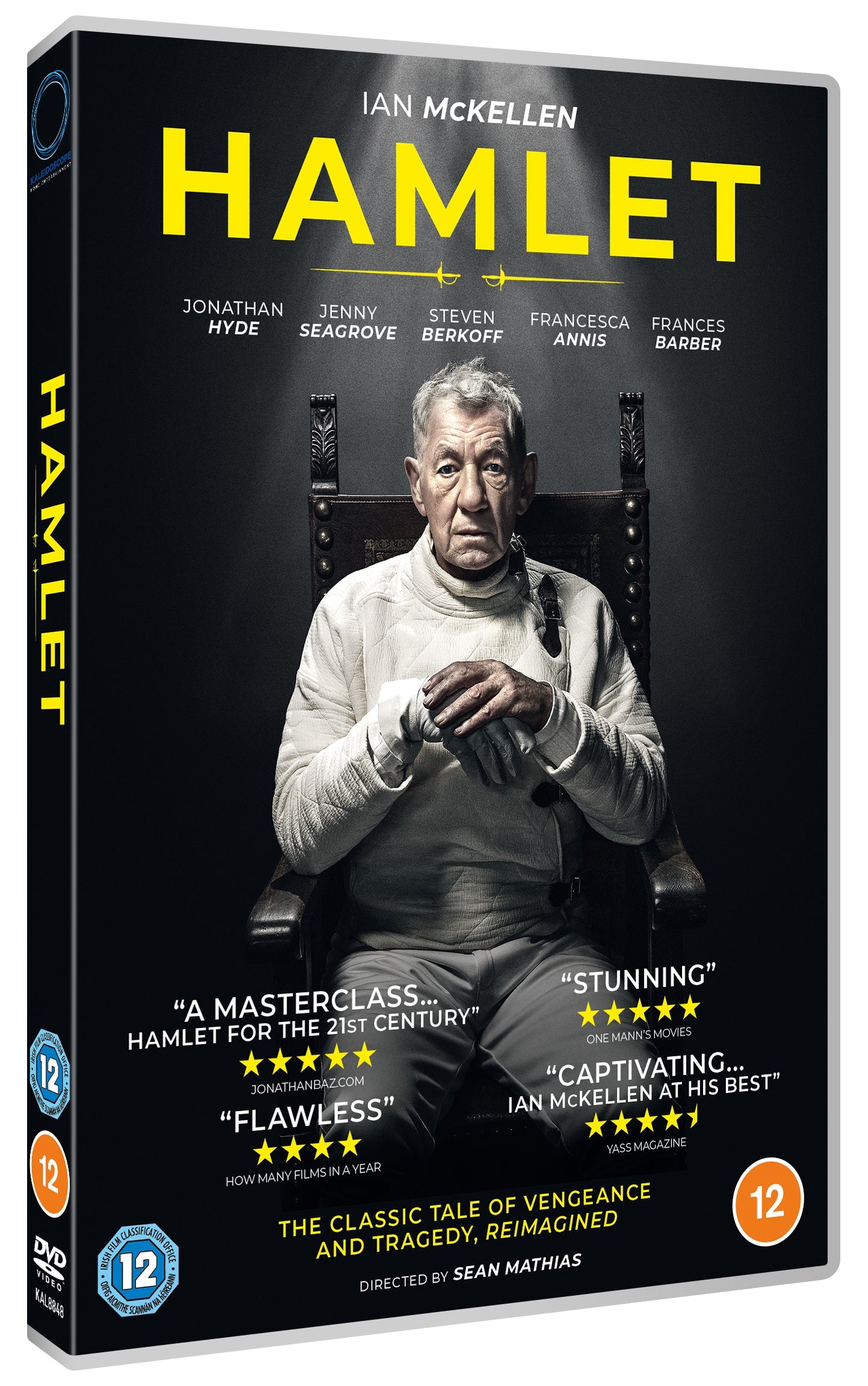DVD cover for "Hamlet" starring Ian McKellen in a dark portrait.