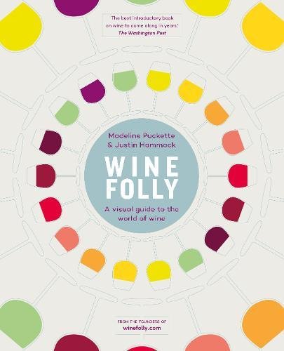 "Book cover with 'Wine Folly' title, surrounded by wine glasses with colored wine."
