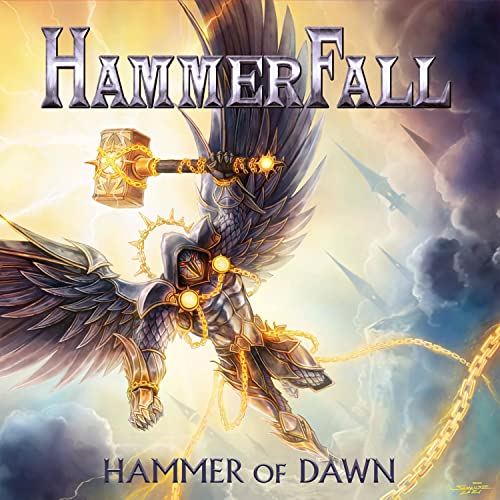 HammerFall album cover: winged figure holding a golden hammer amidst stormy clouds.