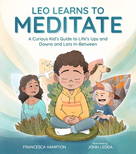 Book cover: a boy meditating surrounded by children and nature scenes.