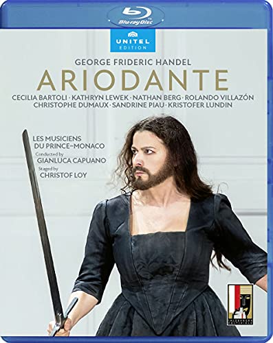 Blu-ray cover for Handel’s *Ariodante* featuring a man with a sword.