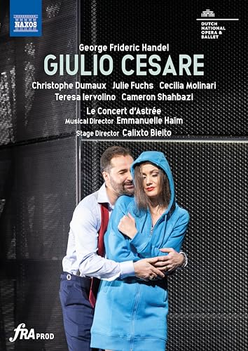 DVD cover for Handel's Giulio Cesare showing a man embracing a woman in blue.