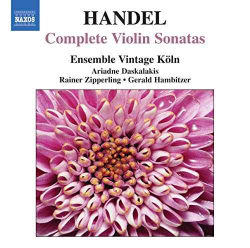 CD cover for Handel's Complete Violin Sonatas featuring a close-up of a pink flower.