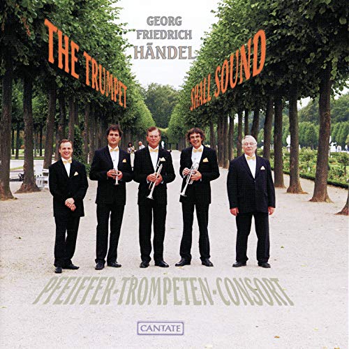 CD cover: group of musicians with trumpets in a formal garden.