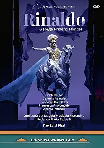 DVD cover for Handel’s “Rinaldo” opera, featuring a knight on horseback.
