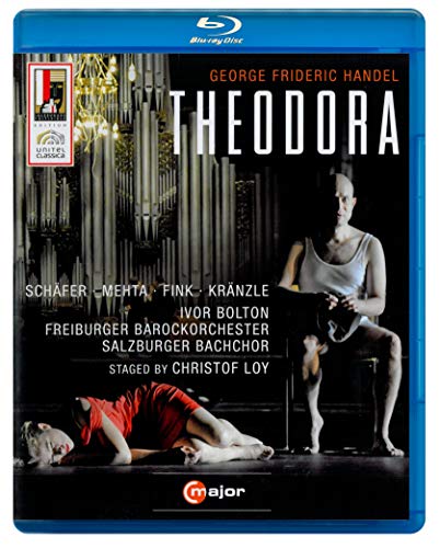 Blu-ray cover for Handel’s “Theodora” opera, featuring stage performers.