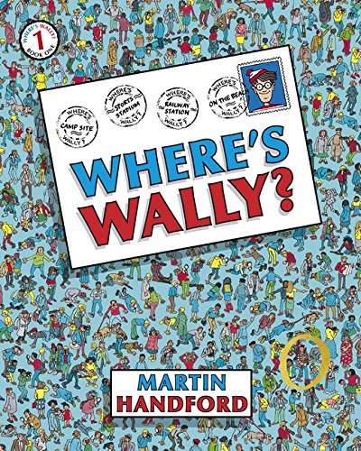 "Where's Wally?" book cover with cartoon crowds and a postcard-style title.