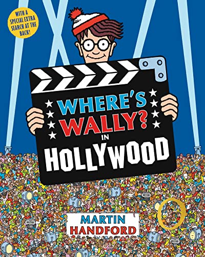 Where's Wally?" book cover featuring Wally with a clapperboard and crowd.