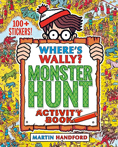 Where's Wally?" activity book cover with monsters and a crowd scene.
