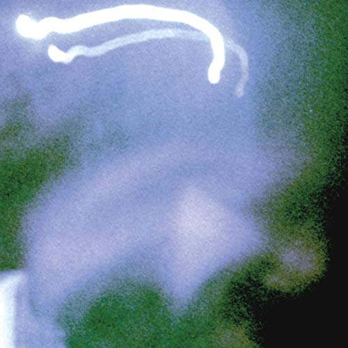 Blurry album cover with white streaks on a blue and green background.