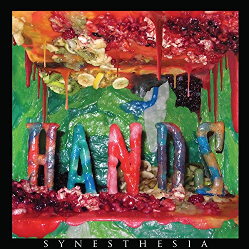 "Album cover with 'HANDS' in colorful letters surrounded by textured, dripping artwork and 'SYNESTHESIA' text."