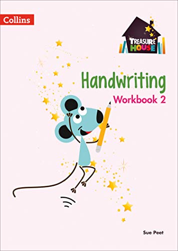 Treasure House Handwriting Workbook 2 cover with a blue cartoon mouse holding a pencil.