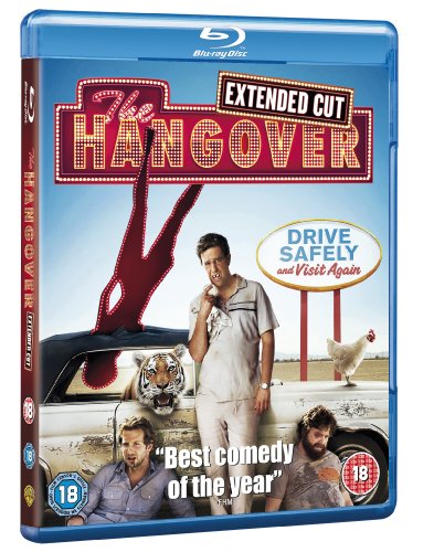 The Hangover" Blu-ray cover with men, a tiger, and a chicken scene.