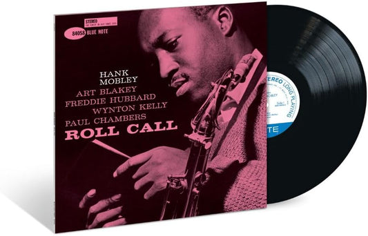 Hank Mobley’s “Roll Call” vinyl record with album cover and black disc.