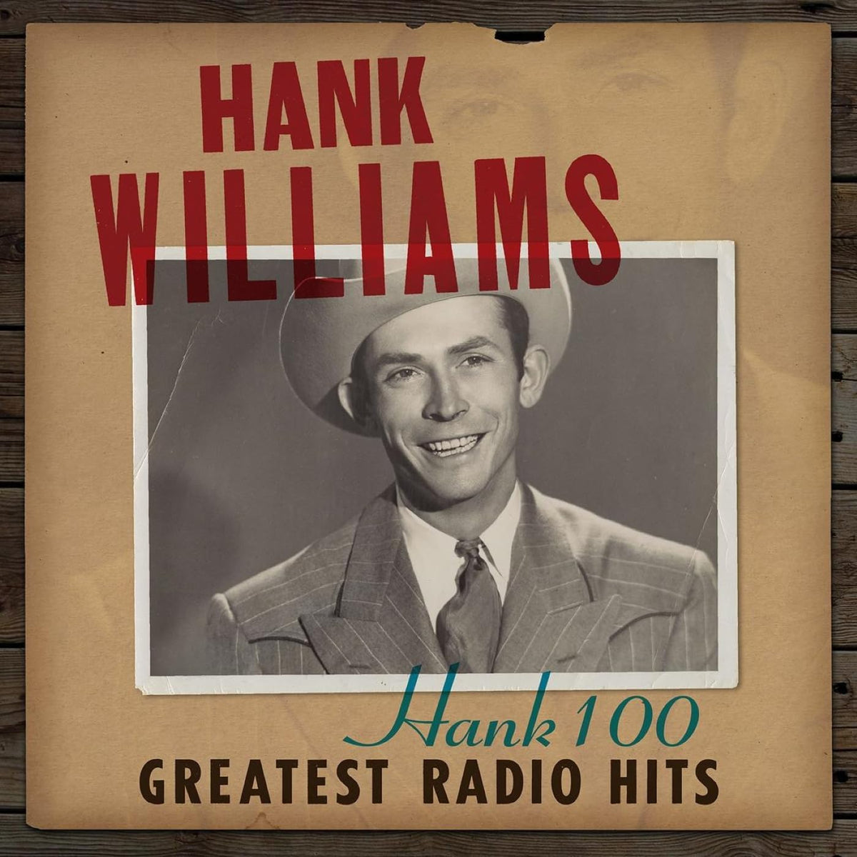 Vinyl record cover featuring a black and white photo of Hank Williams in a cowboy hat.