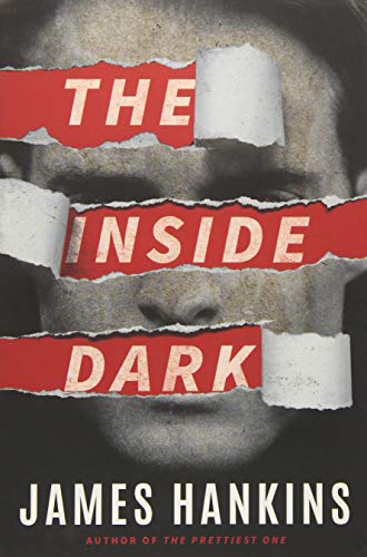 Book cover: face obscured by torn red and white paper, title "The Inside Dark".