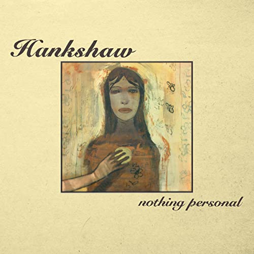 CD cover: painting of a woman holding a green fruit, abstract background.