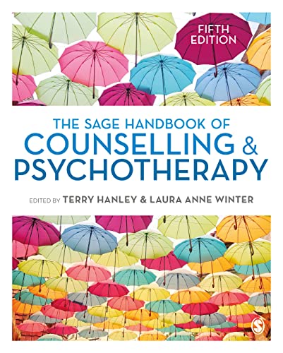 Book cover titled The SAGE Handbook of Counselling and Psychotherapy featuring many colorful umbrellas.