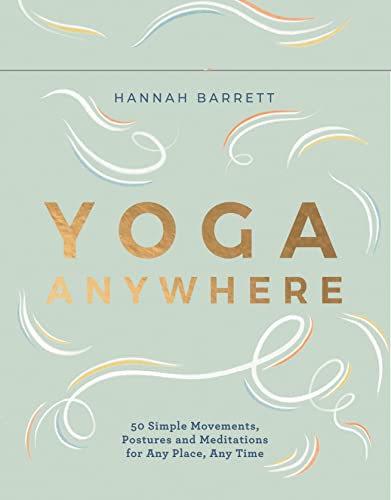 Book cover: "Yoga Anywhere" with light blue background and gold lettering.