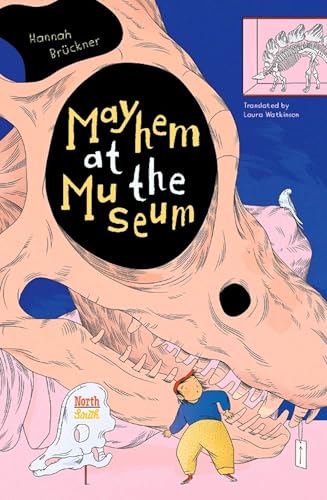 Book cover: child near dinosaur skeleton in a museum setting.