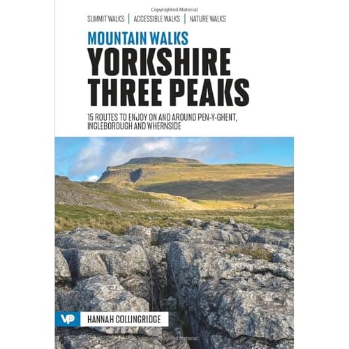 Book cover: "Mountain Walks Yorkshire Three Peaks" with a landscape view.