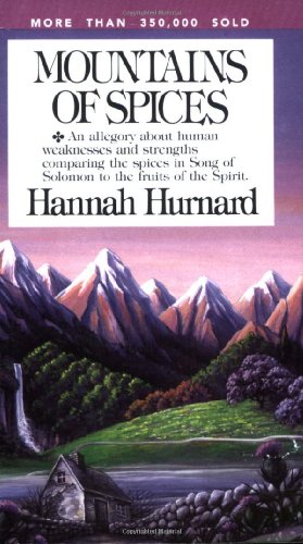 Book cover: “Mountains of Spices” with painted mountains and a small house.