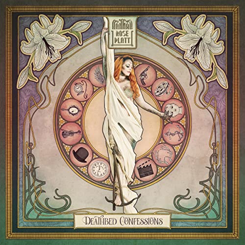 Art Nouveau style album cover featuring a woman draped in fabric with circular icons.
