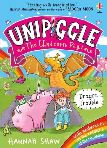 Unipiggle, a dragon, and children on a colorful landscape.