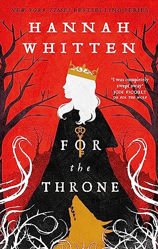 Book cover with a crowned figure in black against a red forest background.