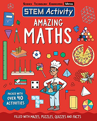 Book cover with colourful illustrations of maths concepts and a child chef.