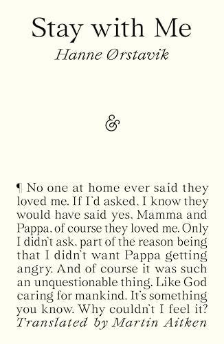 Book cover: "Stay with Me" by Hanne Ørstadvik, with text excerpt.