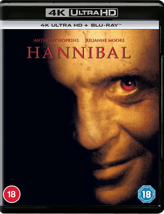 Hannibal" 4K UHD Blu-ray cover featuring a close-up of Anthony Hopkins’ face.