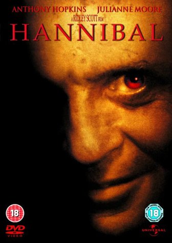 Hannibal DVD cover featuring a close-up of Anthony Hopkins’ face, red tones.