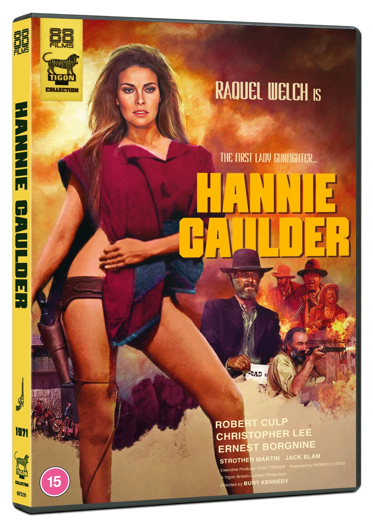 DVD cover for "Hannie Caulder" featuring Raquel Welch and Western imagery.