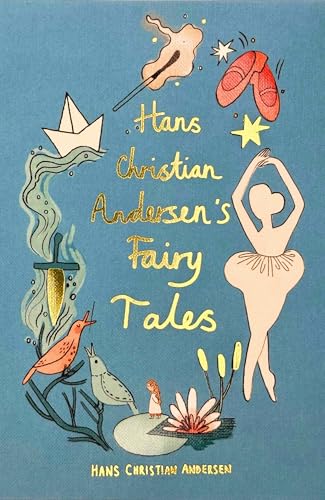 Vibrant blue book cover with whimsical illustrations and yellow text, featuring fairy tale symbols.