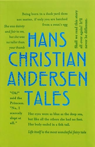 Green book cover with large blue text: "Hans Christian Andersen Tales.
