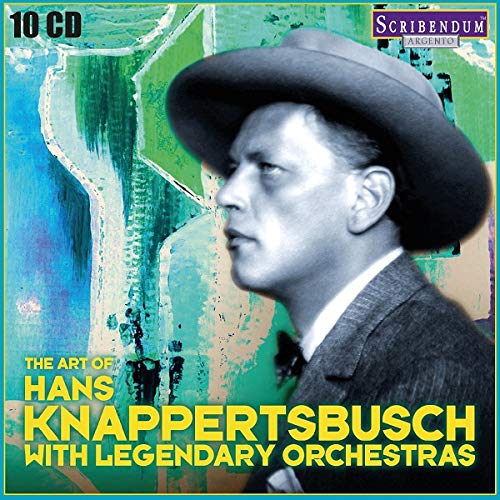 Black and white portrait of conductor Hans Knappertsbusch with abstract background.