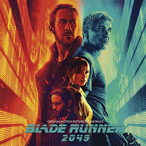 Movie characters standing together against futuristic cityscape with neon lights.