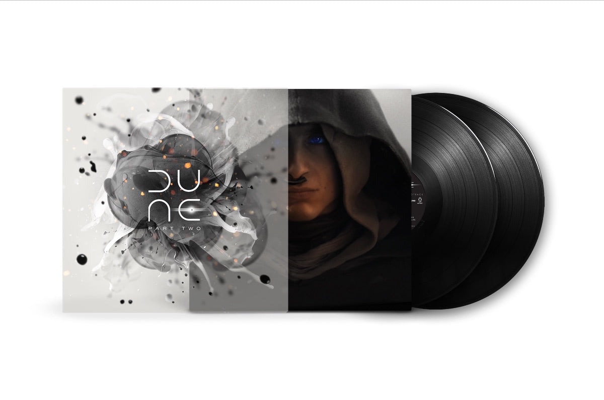 “Dune: Part Two” vinyl soundtrack with a hooded figure on the cover.