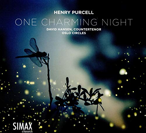 "CD cover with dragonfly on a stem, surrounded by fireflies, against a dark blue background."
