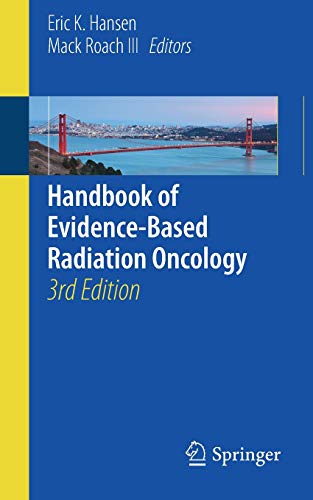 Blue book cover with Golden Gate Bridge image, titled "Handbook of Evidence-Based Radiation Oncology".