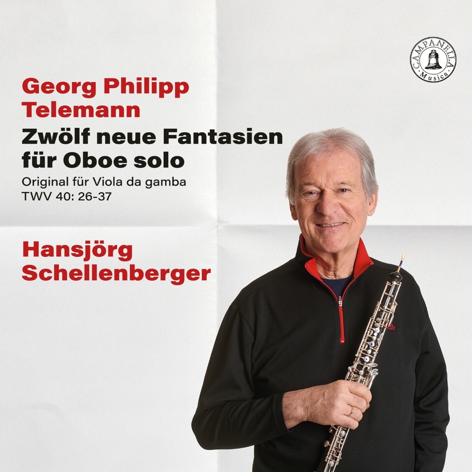 CD cover featuring Hansjörg Schellenberger with an oboe, Telemann music noted.