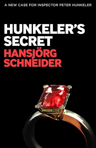Book cover: “Hunkeler’s Secret” with a red gem on a ring.